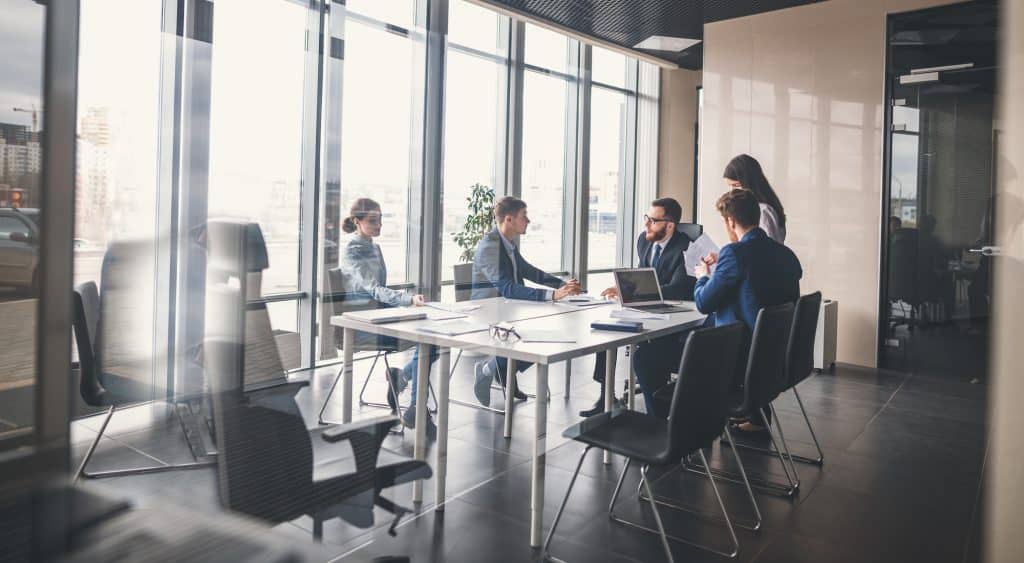 Corporate business team and manager in a meeting