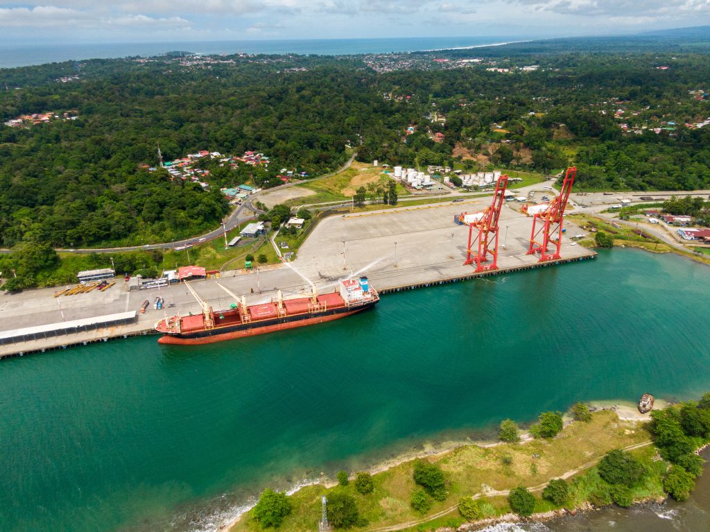 Beautiful aerial view of the Moin Port in Limon Costa Rica
